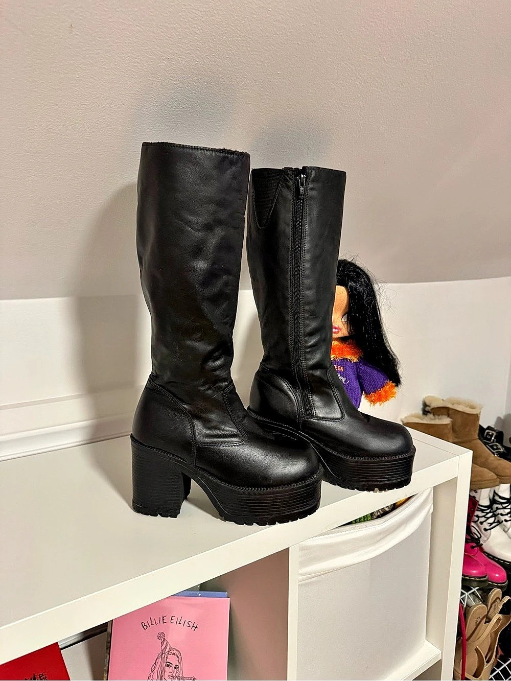 Black Platform Heeled Boots Like New